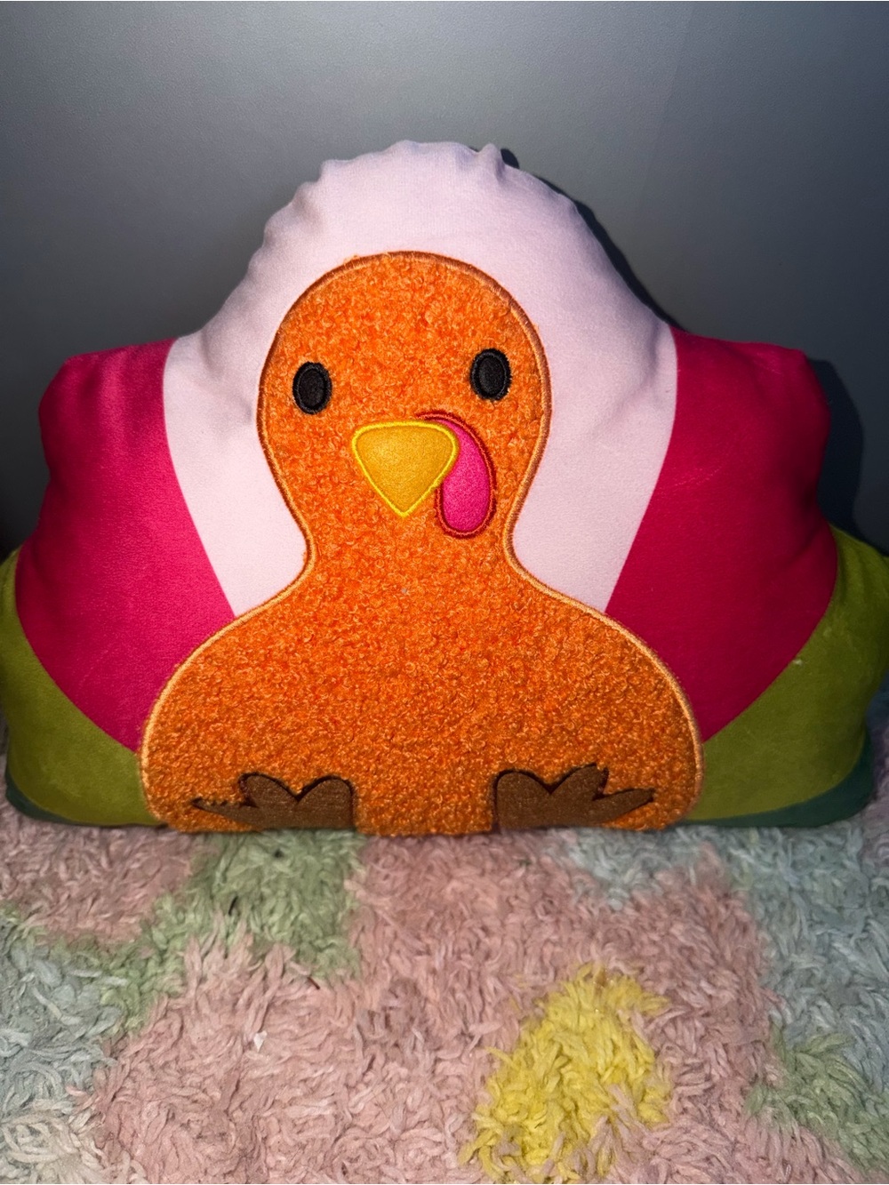 Plush Orange Turkey Throw Pillow - Pink & Green Accent